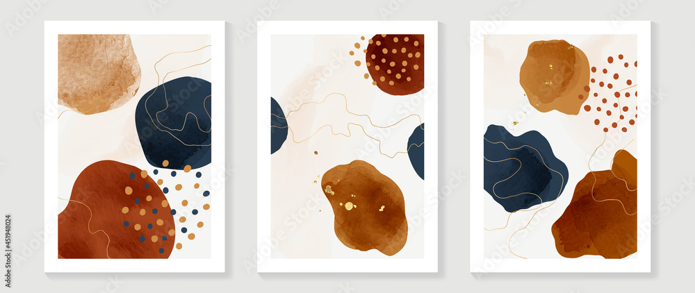 Mid century modern triptych wall art vector. Abstract art background ...