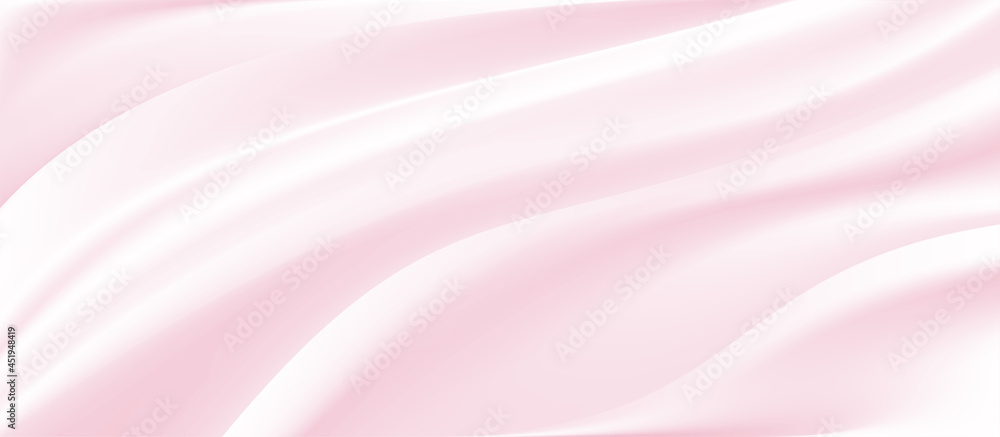 Obraz premium The luxury of pink fabric texture background.Closeup of rippled white silk fabric.Abstract pink cloth or liquid wave vector background.Cloth soft wave. Creases of satin, silk, and cotton.