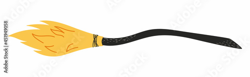 Hand-drawn vector witch broom. Halloween concept.