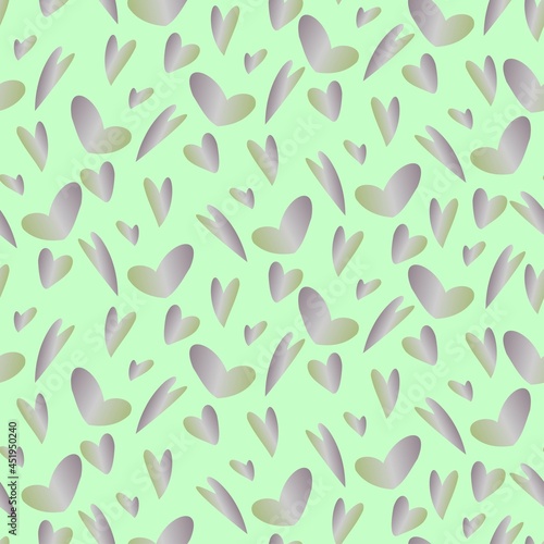 Vector seamless abstract design pattern with cute ornamental hearts in pastel green tones