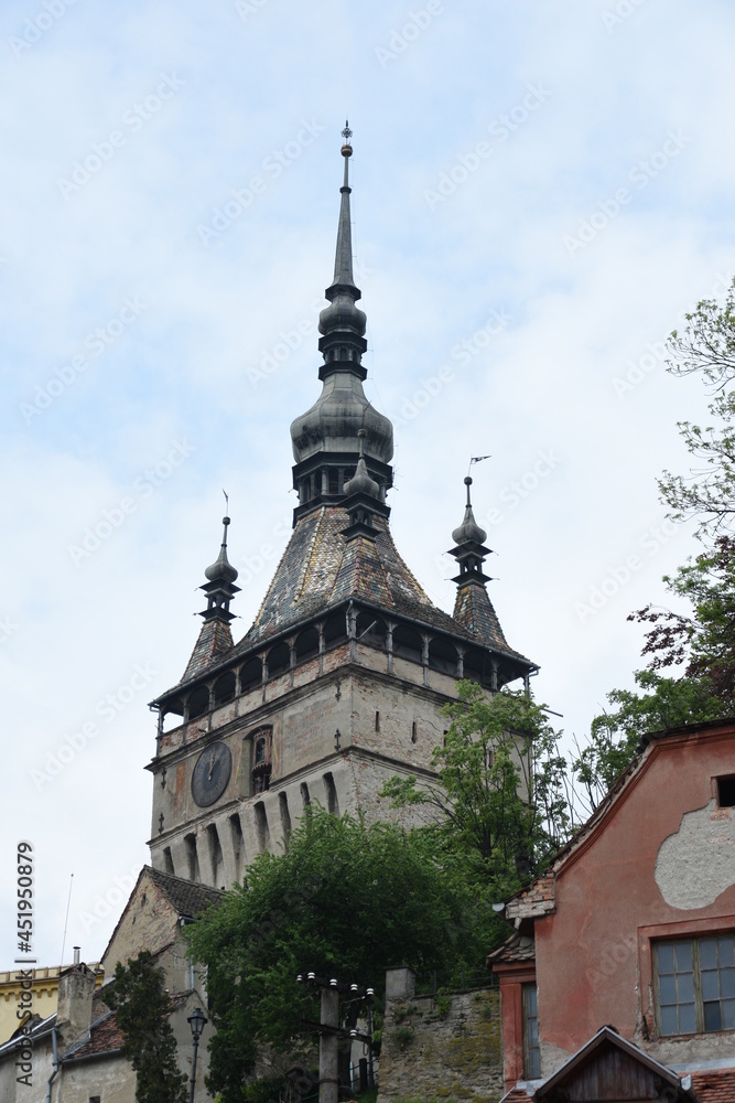 medieval city Sighisoara  and Clock Tower built by Saxons, Transylvania, Romania, Europe ,may 2017