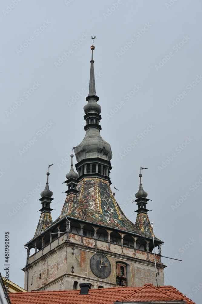 medieval city Sighisoara  and Clock Tower built by Saxons, Transylvania, Romania, Europe ,may 2017