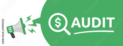 Audit banner on green background. Financial auditing sign