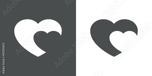 Día de San Valentín. Logotipo con corazón pequeño sobre corazón grande en fondo gris y fondo blanco