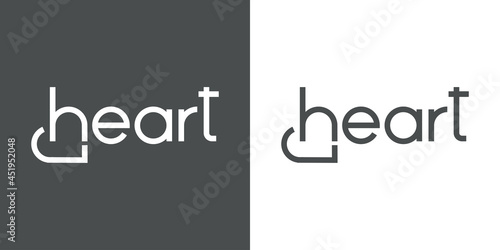 Logotipo con texto heart con letra inicial h con forma de corazón con lineas en fondo gris y fondo blanco