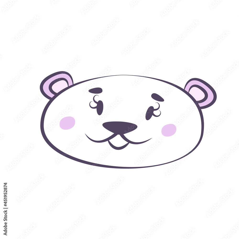 Cute cartoon bear face. Pastel flat illustration for nursery decor in Scandinavian style. Cool print for baby clothes, food packaging, toys, stickers. Beautiful picture of wild forest animal for kids. Cute cartoon bear face. Pastel flat illustration for nursery decor in Scandinavian style. Cool print for baby clothes, food packaging, toys, stickers. Beautiful picture of wild forest animal for kids.