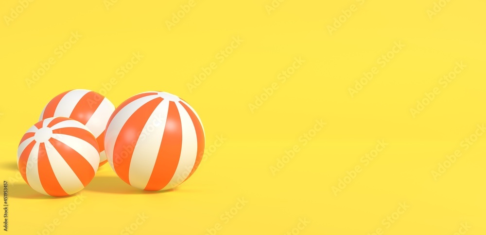 Summer time Elements, Beach Ball For Background Banner or Wallpaper. Creative Design of Summer Vacation Holiday Concept. 3D Rendering