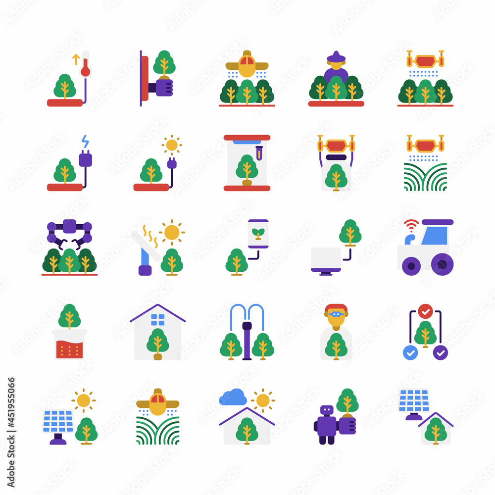 Set of Smart Farming, Farm Agriculture flat style icon and illustration Set of Smart Farming, Farm Agriculture flat style icon and illustration