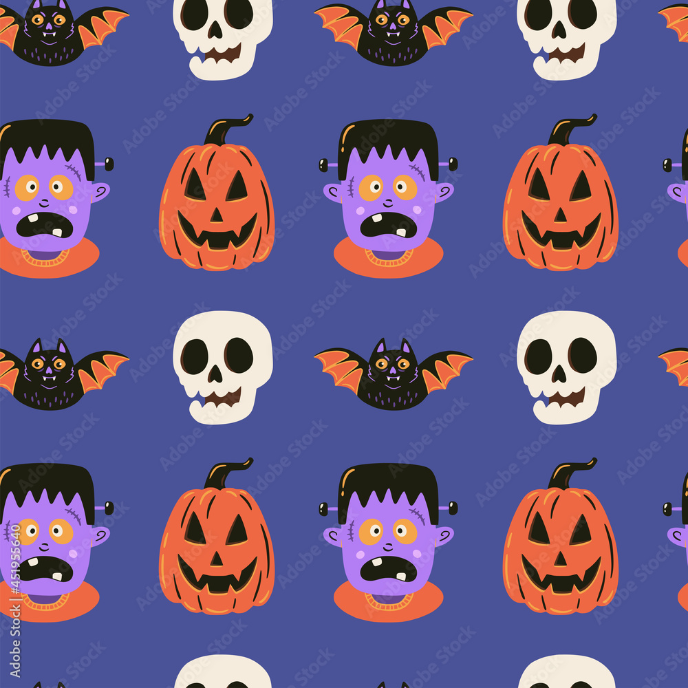 Halloween seamless pattern. Hand drawn holiday background. Cute spooky vector illustration. Halloween seamless pattern. Hand drawn holiday background. Cute spooky vector illustration.