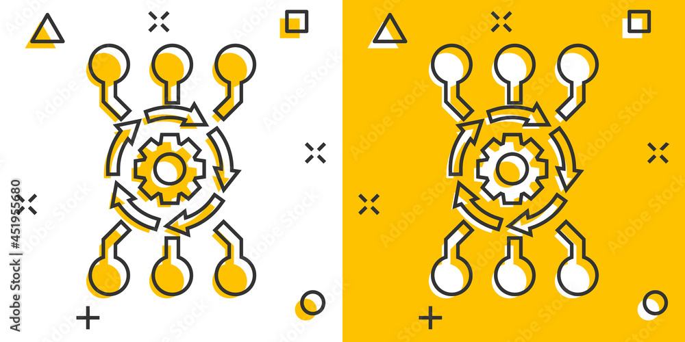 Vector cartoon algorithm api software icon in comic style. Gear with ...