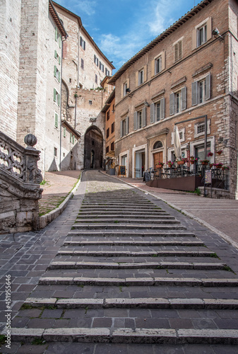 Perugia  Italy  - A characteristic views of historical center in the beautiful medieval and artistic city  capital of Umbria region  in central Italy.
