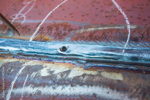 Tableau sur toile Carbon steel weld joint plate porosity by shielded metal arc welding