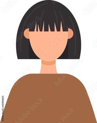 image of a girl with short dark hair and bangs without a face