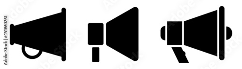 Megaphone icons set. Bullhorn symbol. Loudspeaker in black. Megaphone collection. Black bullhorn sign. Loud speaker vector
