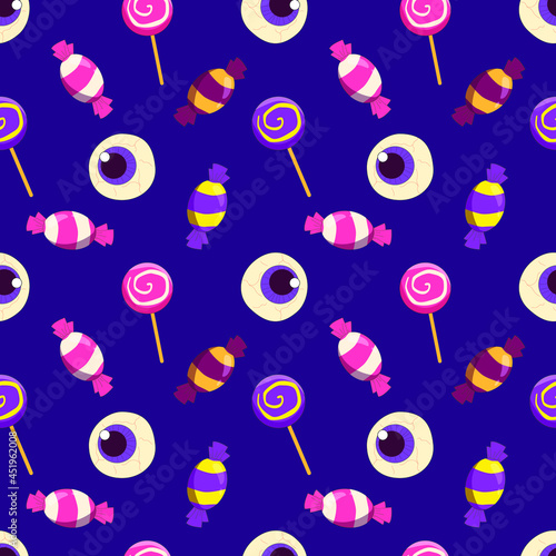 Set of hand-drawn sweets for Halloween seamless pattern