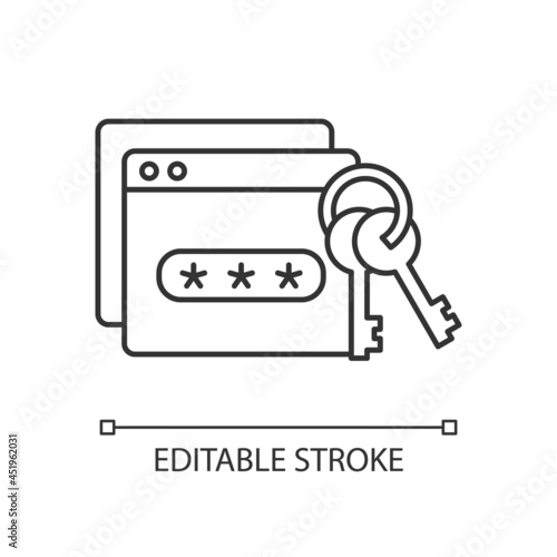 Password management linear icon. Preventing unauthorized access. Encrypted digital database. Thin line customizable illustration. Contour symbol. Vector isolated outline drawing. Editable stroke