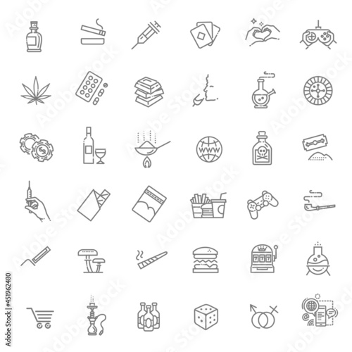 Bad habits linear icons set. Thin line illustrations