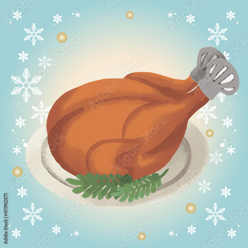 クリスマス ローストチキン パーティー 料理 チキン 水彩 背景 イラスト素材 Stock Vector Adobe Stock