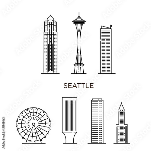 Seattle city in flat line trendy style