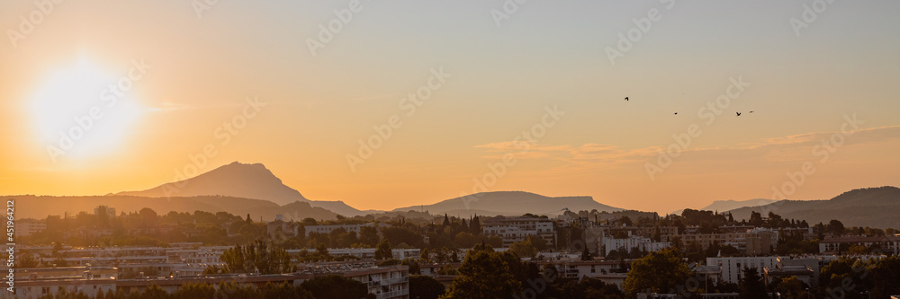 the Sainte-Victoire mountain in the light of a summer morning