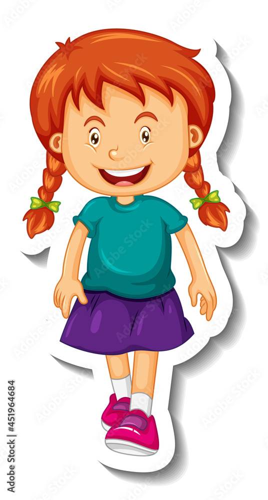 Sticker template with a cute girl cartoon character isolated Sticker template with a cute girl cartoon character isolated