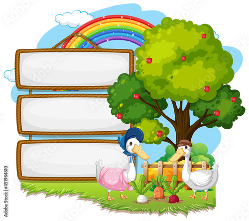 Empty banner template in the farm scene isolated on white background