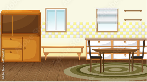 Dining room interior design with furniture