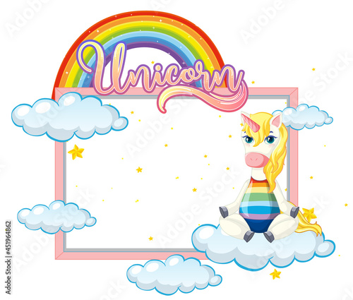 Empty banner with cute unicorn cartoon character on white background