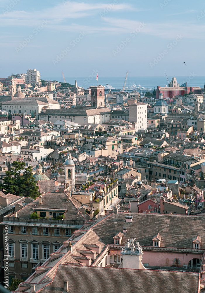 Skyline of the city of Genoa in liguria in Italy