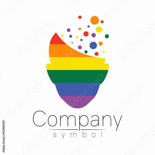Fototapeta Naklejka Na Ścianę i Meble -  Vector logotye symbol of human head. Person face. Rainbow color isolated on white. Concept sign for business, science, psychology, medicine, technology, LGBT. Creative design Silhouette Modern logo