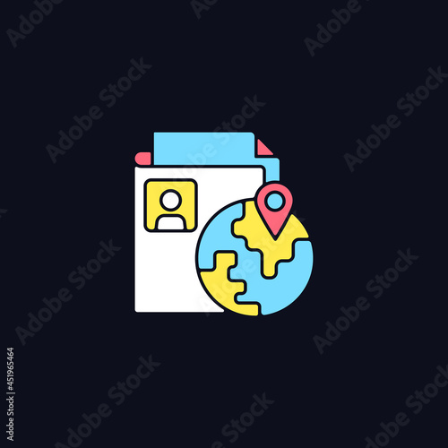 Free Download Ethnic origin privacy RGB color icon for dark theme. Personal data security. Protection from discrimination. Isolated vector illustration on night mode background. Simple filled line drawing on black - GFXLoad