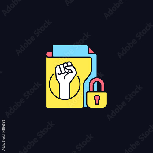 Trade union membership RGB color icon for dark theme. Improving employment rights. Fighting discrimination. Isolated vector illustration on night mode background. Simple filled line drawing on black