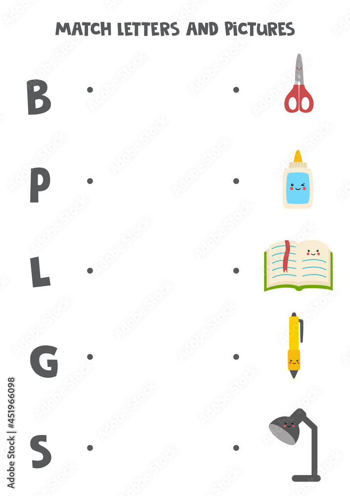 Matching pictures and the letters. Educational game for kids. Matching pictures and the letters. Educational game for kids.