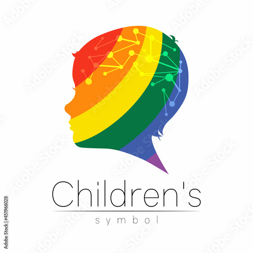 Child Vector Color Logo of Grow Up Kids.Silhouette profile human head. Concept logo for people, children, autism, kids, therapy, clinic, education.