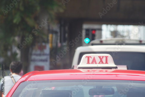 Taxis with traffic jams in big cities.