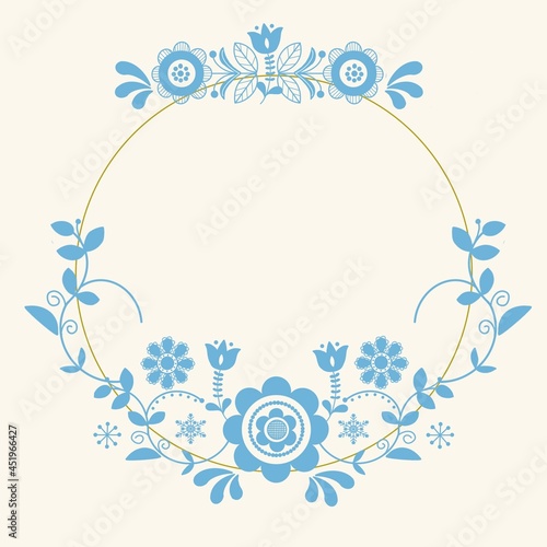 Floral flower blue and gold background off white pattern 