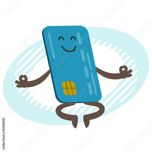 Cartoon Credit Card Character in a meditative pose