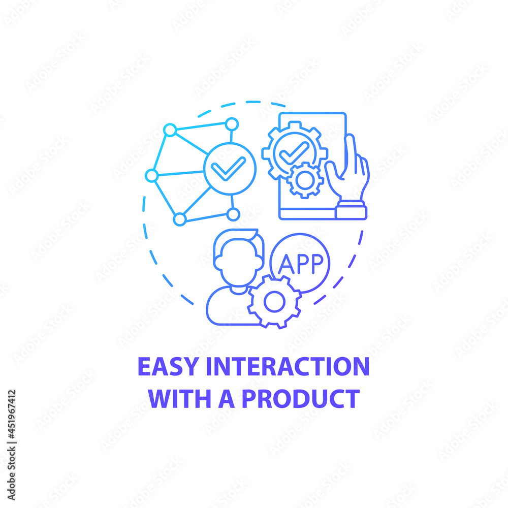 Easy interaction with product concept icon. Product usage abstract idea thin line illustration. Usability. Assistive technology. Human-computer interaction. Vector isolated outline color drawing Easy interaction with product concept icon. Product usage abstract idea thin line illustration. Usability. Assistive technology. Human-computer interaction. Vector isolated outline color drawing