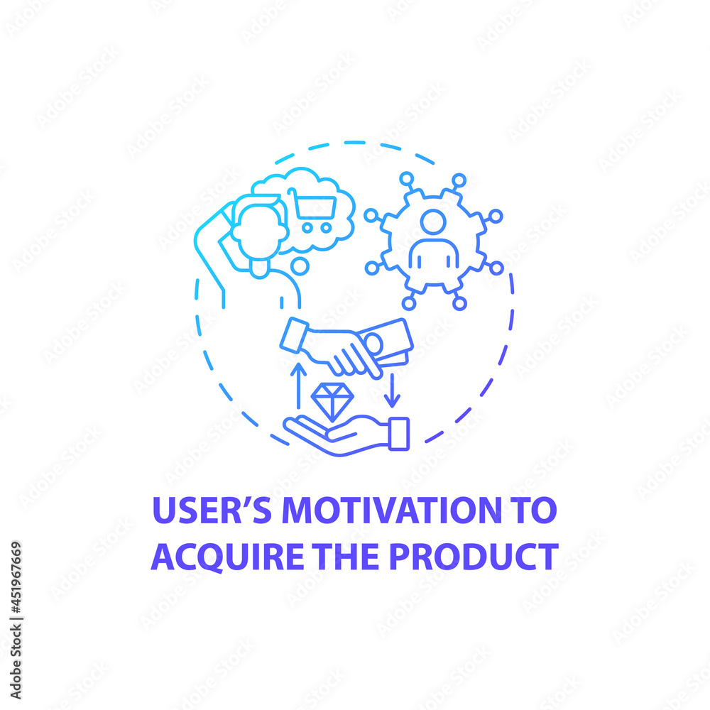 User motivation to product acquire concept icon. UX rule abstract idea thin line illustration. Customer decision-making. Stimulating with visual design solutions. Vector isolated outline color drawing User motivation to product acquire concept icon. UX rule abstract idea thin line illustration. Customer decision-making. Stimulating with visual design solutions. Vector isolated outline color drawing
