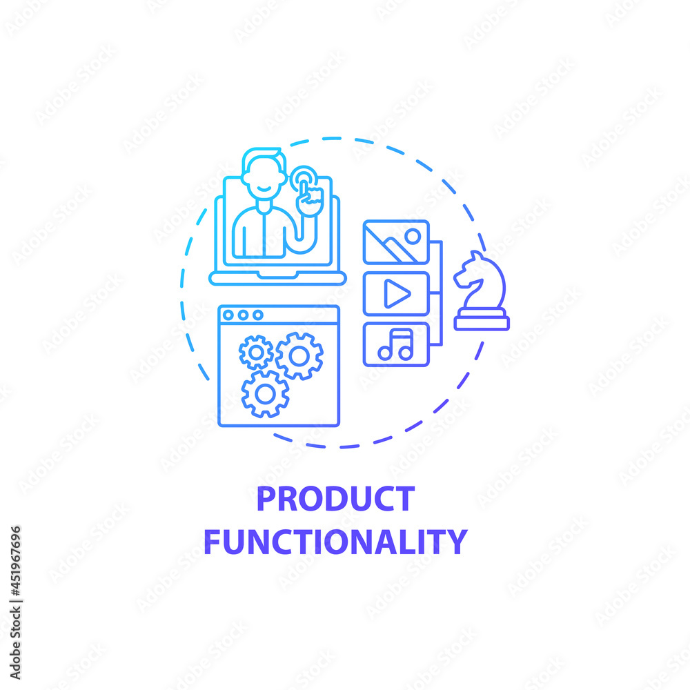 Product functionality concept icon. UX rule abstract idea thin line illustration. Service usefulness. Software application specific functions. Technical design. Vector isolated outline color drawing
