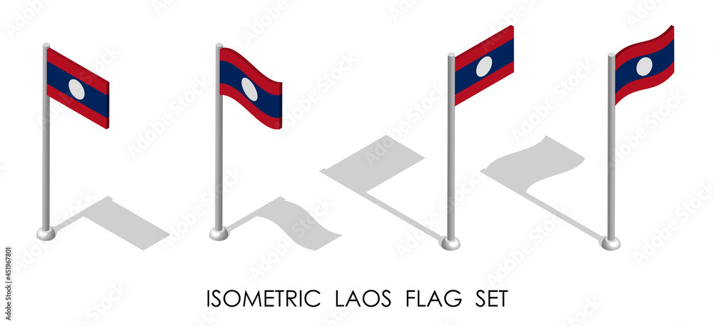 isometric flag of Lao People Democratic Republic in static position and in motion on flagpole. 3d vector isometric flag of Lao People Democratic Republic in static position and in motion on flagpole. 3d vector