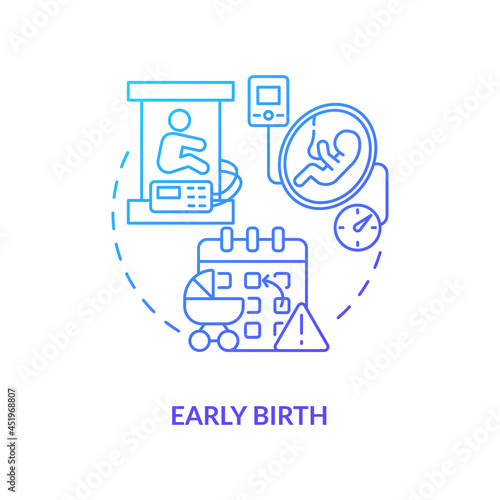 Early birth blue gradient icon. Premature childbirth abstract idea thin line illustration. Statutory maternity leave in case of preterm labor. Vector isolated outline color drawing.