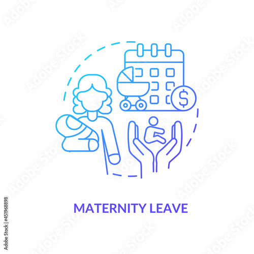 Maternity leave blue gradient icon . Maternity rights and allowance abstract idea thin line illustration. Paid parental leave for newborn care. Vector isolated outline color drawing.