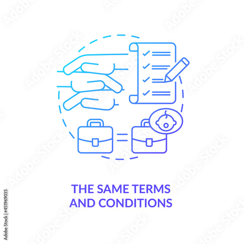 Same terms and conditions blue gradient icon . Get back to work after parental leave abstract idea thin line illustration. Employee rights and benefits. Vector isolated outline color drawing.