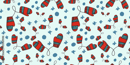 Seamless Pattern Rkovichki Rope Winter Snowball Games.Hand drawn cute print for posters, cards, t-shirts.