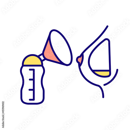 Breast pump RGB color icon. Device for drawning milk. Breastfeeding. Infant nursing. Maternity paid leave. Facilities at workplace. Isolated vector illustration. Simple filled line drawing
