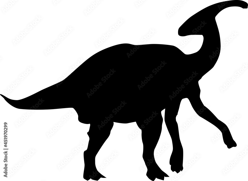The silhouette of a dinosaur with long legs and a crown on its head. Collection of Jurassic animals. Black and white illustration of dinosaurs for children. The silhouette of a dinosaur with long legs and a crown on its head. Collection of Jurassic animals. Black and white illustration of dinosaurs for children.