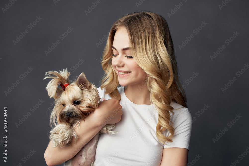 woman with a small dog makeup posing cropped view woman with a small dog makeup posing cropped view