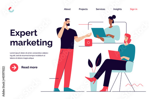 Business concept flat style outline vector illustration on the subject of collaboration, teamwork, discussing. Editable stroke