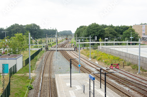 Many railway tracks and platform at station Dieren in the Netherlands